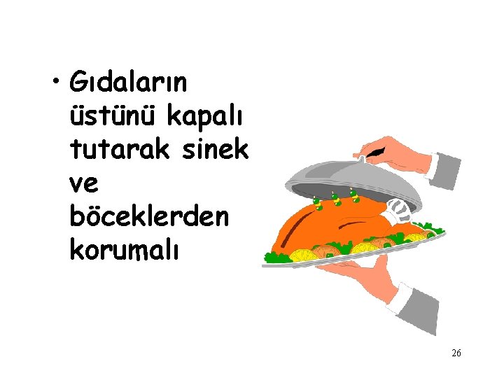  • Gıdaların üstünü kapalı tutarak sinek ve böceklerden korumalı 26 