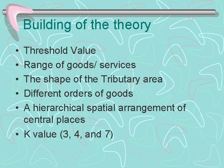 Building of theory • • • Threshold Value Range of goods/ services The shape