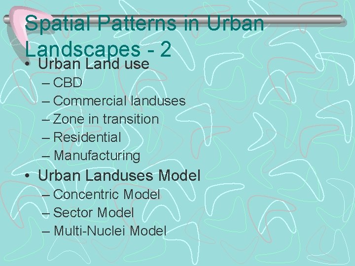 Spatial Patterns in Urban Landscapes - 2 • Urban Land use – CBD –