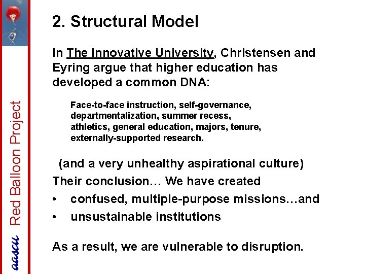 2. Structural Model Red Balloon Project In The Innovative University, Christensen and Eyring argue
