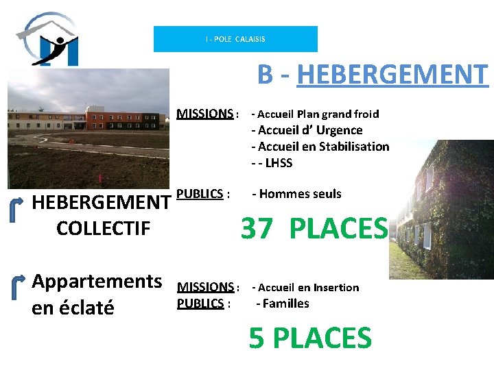 I - POLE CALAISIS B - HEBERGEMENT MISSIONS : - Accueil Plan grand froid