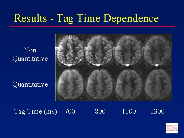 Results - Tag Time Dependence Non Quantitative Tag Time (ms): 700 800 1100 1300