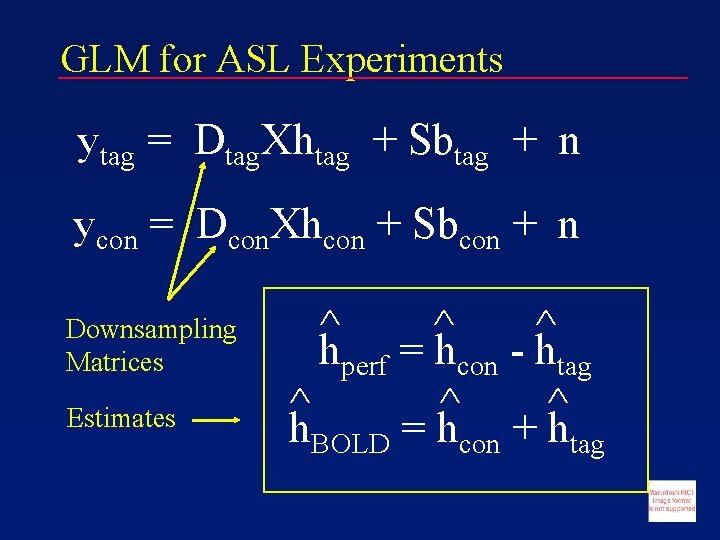 GLM for ASL Experiments ytag = Dtag. Xhtag + Sbtag + n ycon =