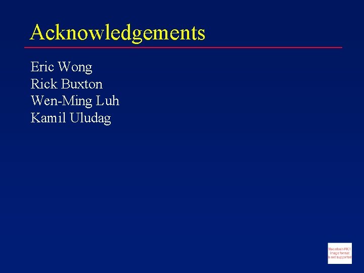 Acknowledgements Eric Wong Rick Buxton Wen-Ming Luh Kamil Uludag 