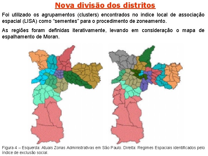 Nova divisão dos distritos Foi utilizado os agrupamentos (clusters) encontrados no indice local de