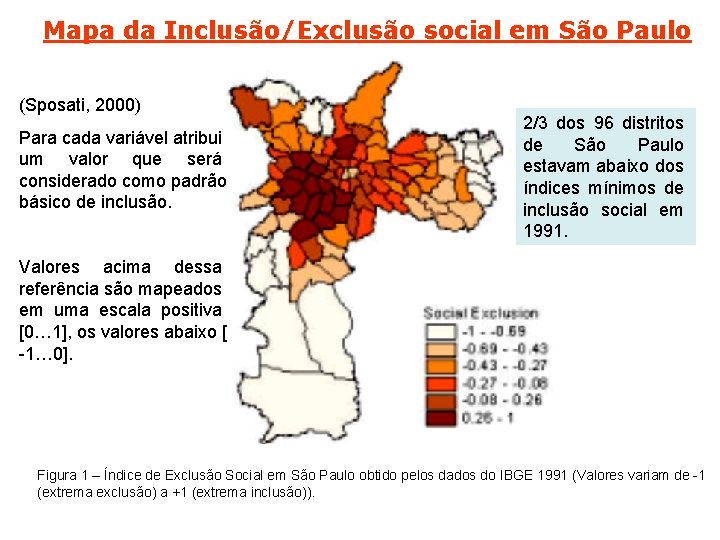 Mapa da Inclusão/Exclusão social em São Paulo (Sposati, 2000) Para cada variável atribui um