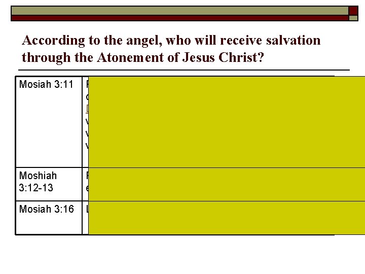 According to the angel, who will receive salvation through the Atonement of Jesus Christ?