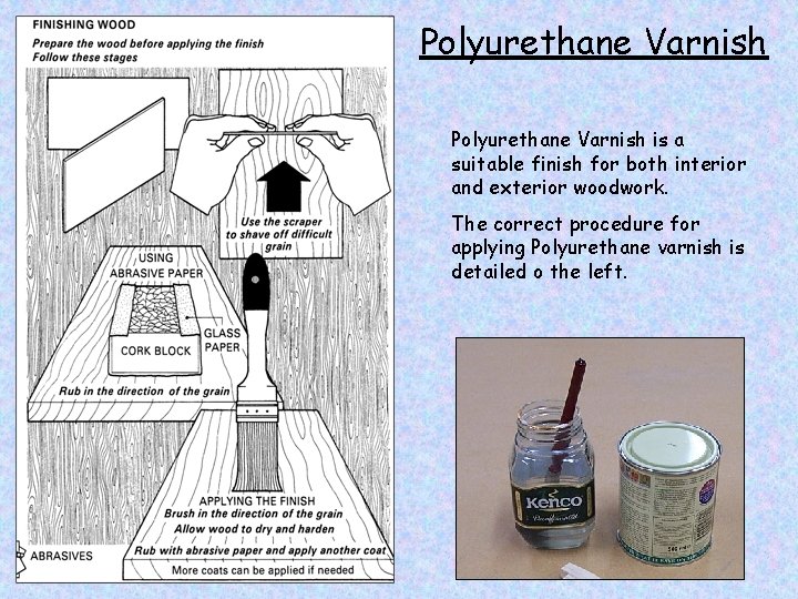 Polyurethane Varnish is a suitable finish for both interior and exterior woodwork. The correct