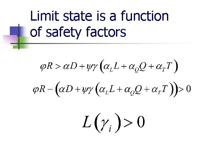Limit state is a function of safety factors 