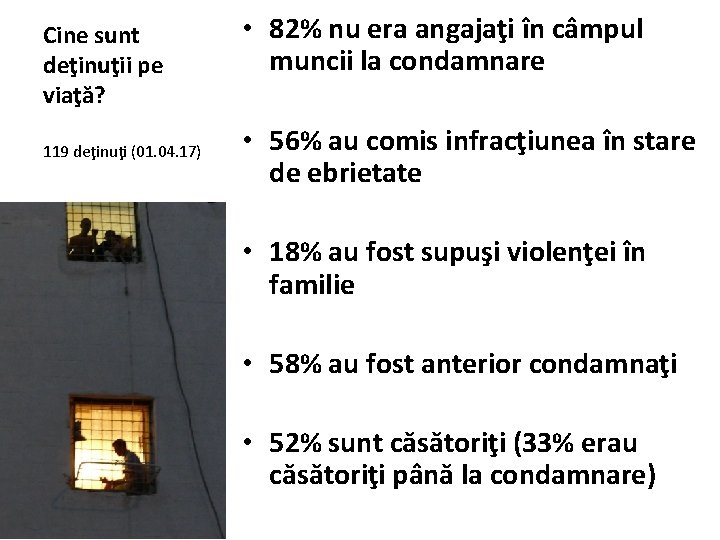 Cine sunt deţinuţii pe viaţă? 119 deţinuţi (01. 04. 17) • 82% nu era