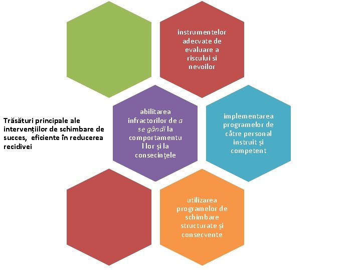instrumentelor adecvate de evaluare a riscului si nevoilor Trăsături principale intervențiilor de schimbare de