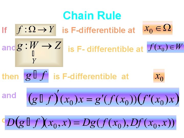 Chain Rule If and then and or is F-differentible at is F-differentible at 