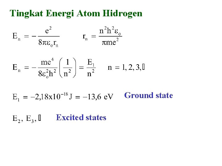 Tingkat Energi Atom Hidrogen Ground state Excited states 
