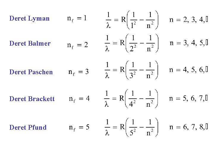 Deret Lyman Deret Balmer Deret Paschen Deret Brackett Deret Pfund 