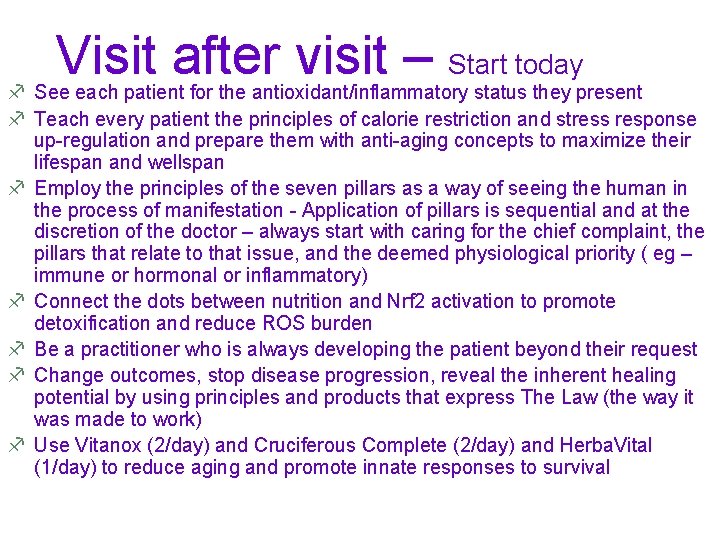 Visit after visit – Start today f See each patient for the antioxidant/inflammatory status