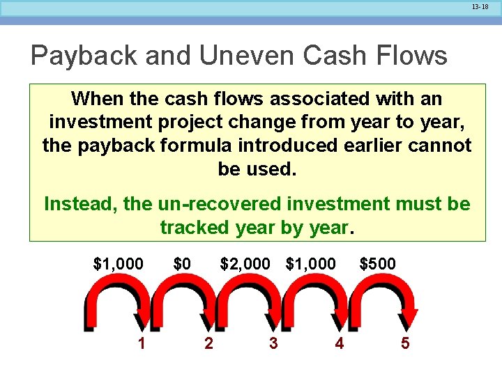 13 -18 Payback and Uneven Cash Flows When the cash flows associated with an