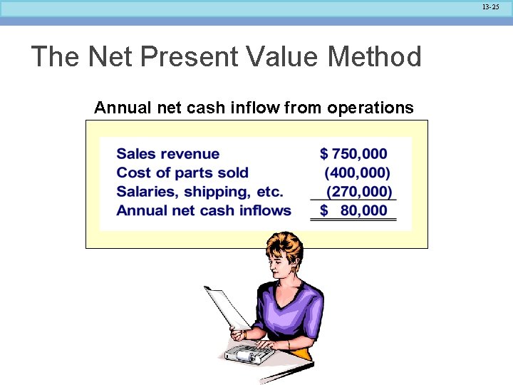 13 -25 The Net Present Value Method Annual net cash inflow from operations 