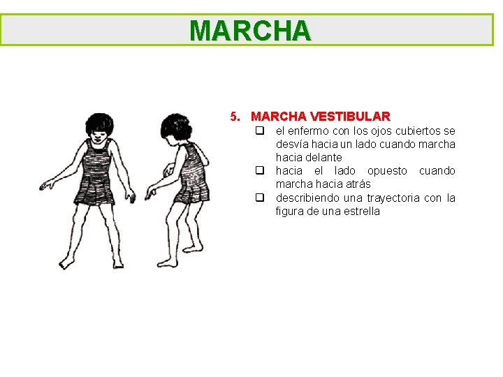 MARCHA 5. MARCHA VESTIBULAR q el enfermo con los ojos cubiertos se desvía hacia