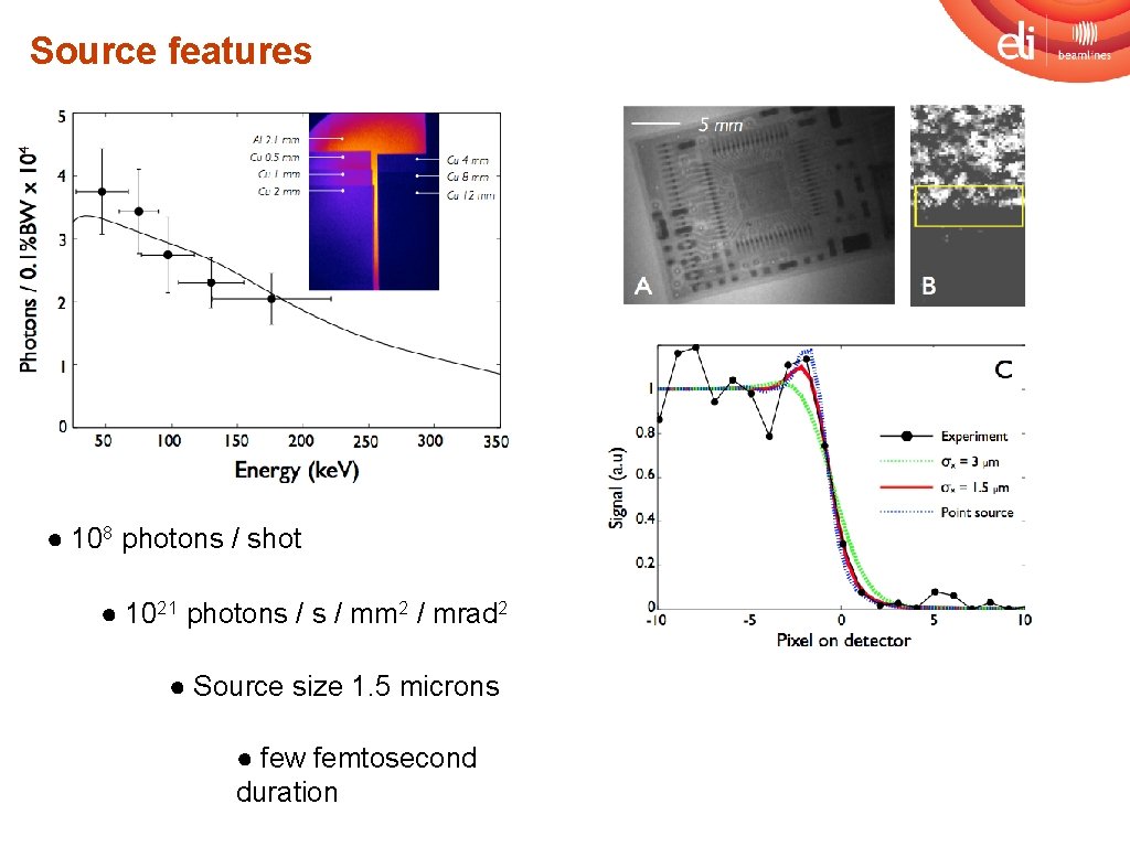 Source features ● 108 photons / shot ● 1021 photons / mm 2 /