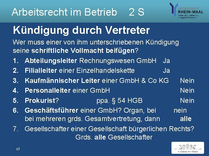 Arbeitsrecht im Betrieb 2 S Kündigung durch Vertreter Wer muss einer von ihm unterschriebenen