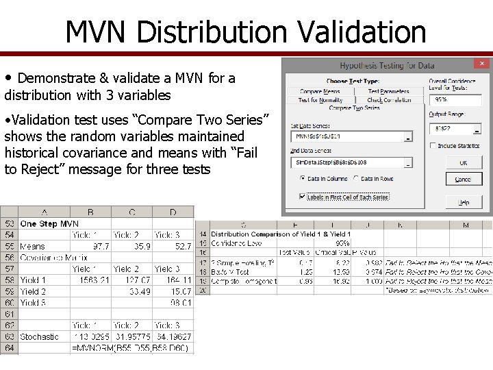 MVN Distribution Validation • Demonstrate & validate a MVN for a distribution with 3
