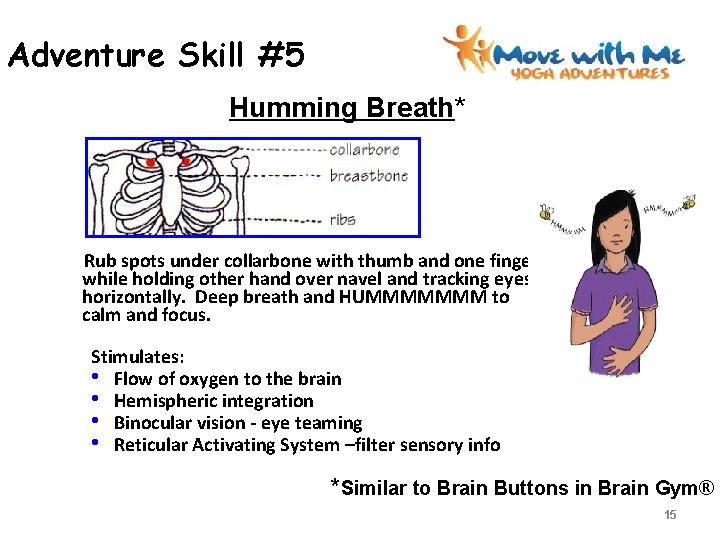 Adventure Skill #5 Humming Breath* Rub spots under collarbone with thumb and one finger