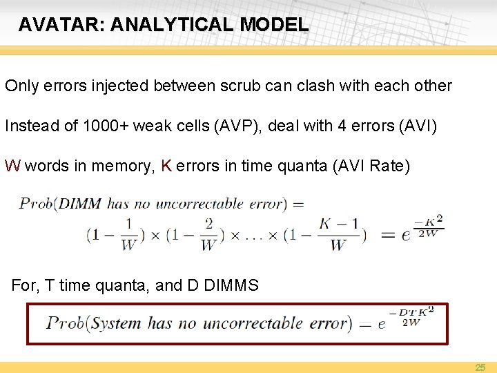 AVATAR: ANALYTICAL MODEL Only errors injected between scrub can clash with each other Instead