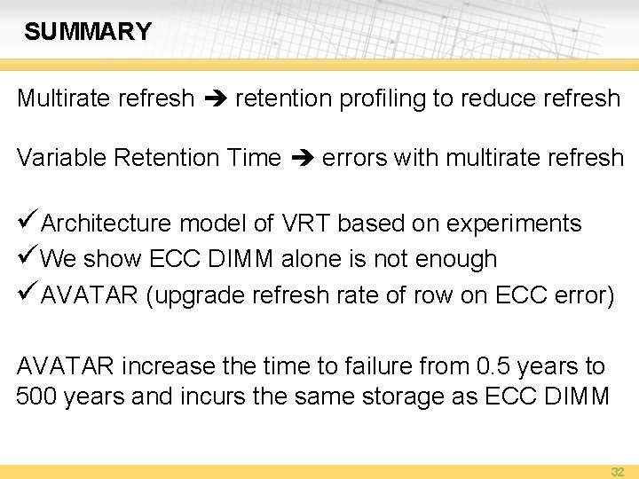 SUMMARY Multirate refresh retention profiling to reduce refresh Variable Retention Time errors with multirate