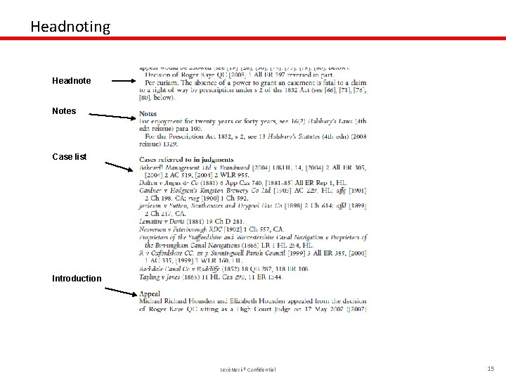 Headnoting Headnote Notes Case list Introduction Lexis. Nexis® Confidential 15 