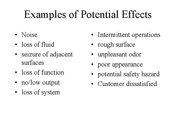 Examples of Potential Effects • Noise • loss of fluid • seizure of adjacent