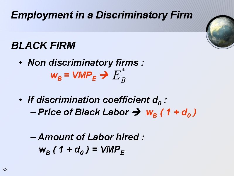 Employment in a Discriminatory Firm BLACK FIRM • Non discriminatory firms : w. B