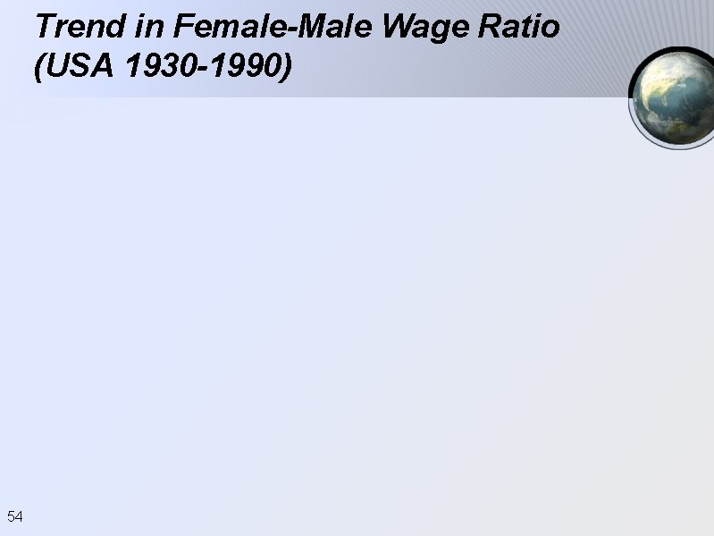 Trend in Female-Male Wage Ratio (USA 1930 -1990) 54 