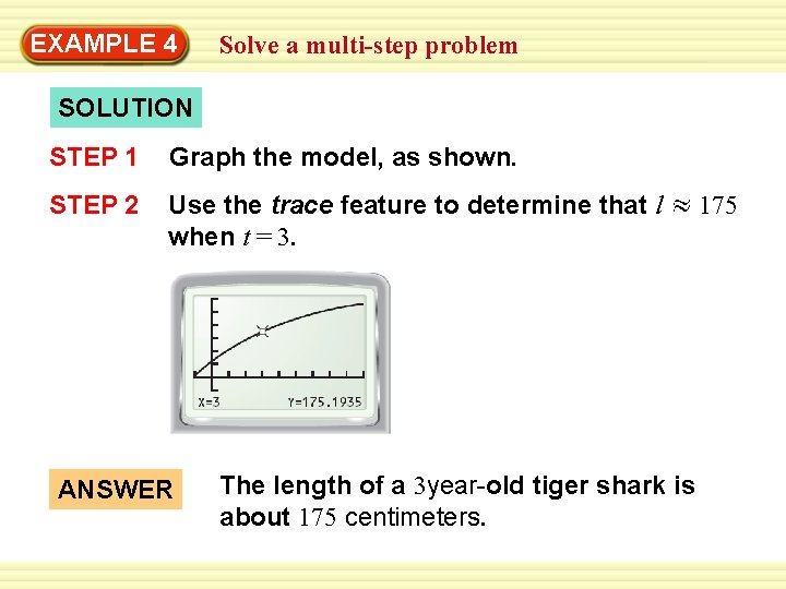 EXAMPLE 4 Solve a multi-step problem SOLUTION STEP 1 Graph the model, as shown.