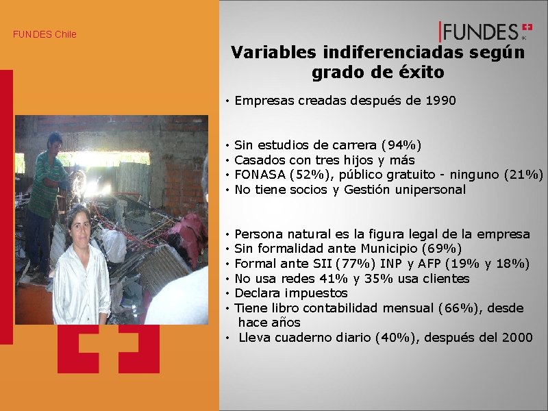 FUNDES Chile Variables indiferenciadas según grado de éxito • Empresas creadas después de 1990