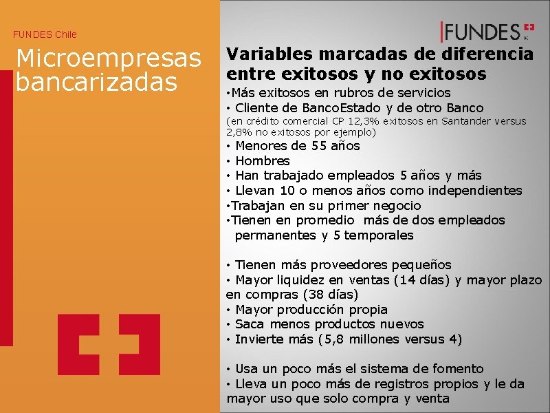 FUNDES Chile Microempresas bancarizadas Variables marcadas de diferencia entre exitosos y no exitosos •
