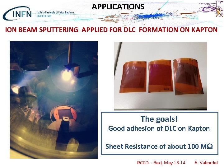 APPLICATIONS ION BEAM SPUTTERING APPLIED FOR DLC FORMATION ON KAPTON The goals! Good adhesion