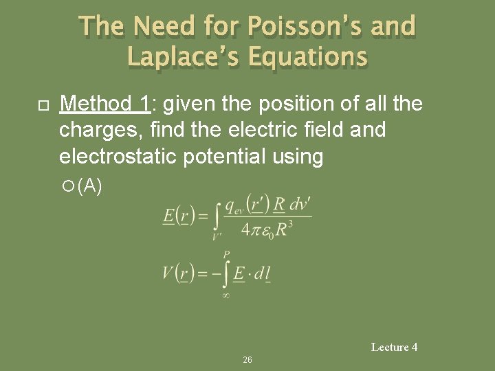 The Need for Poisson’s and Laplace’s Equations Method 1: given the position of all