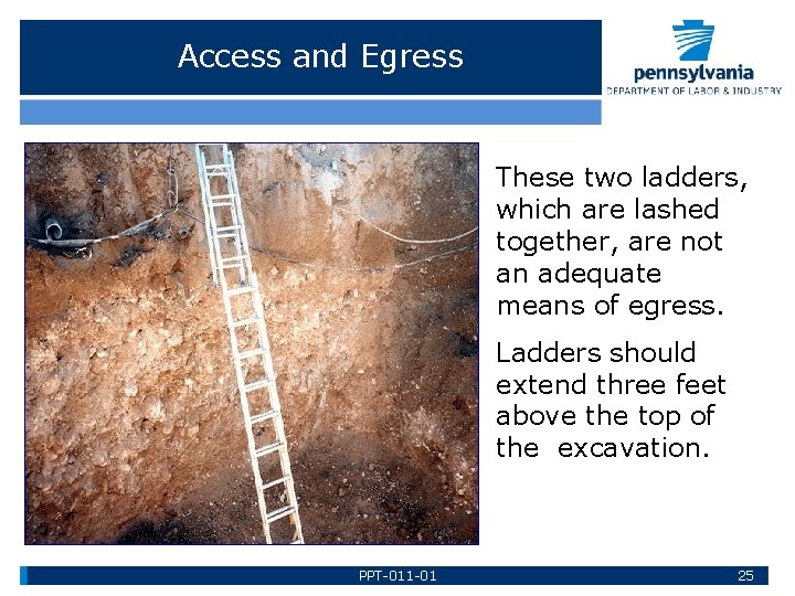 Access and Egress These two ladders, which are lashed together, are not an adequate