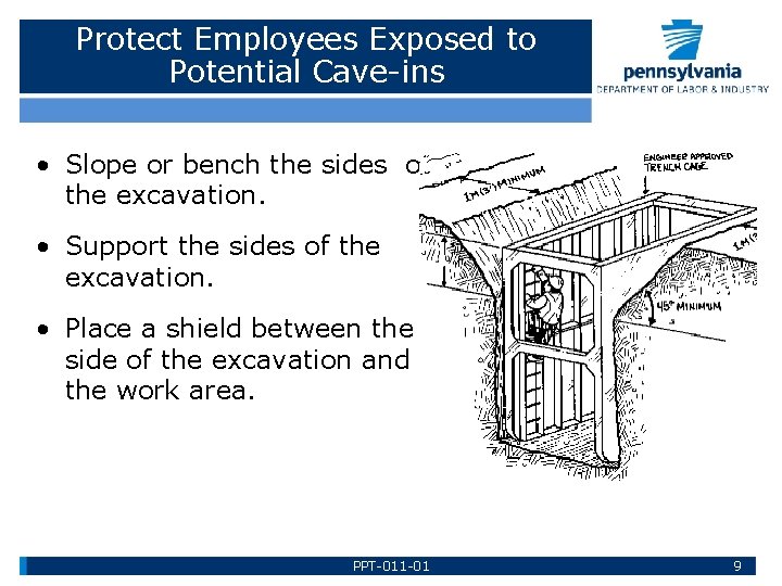 Protect Employees Exposed to Potential Cave-ins • Slope or bench the sides of the