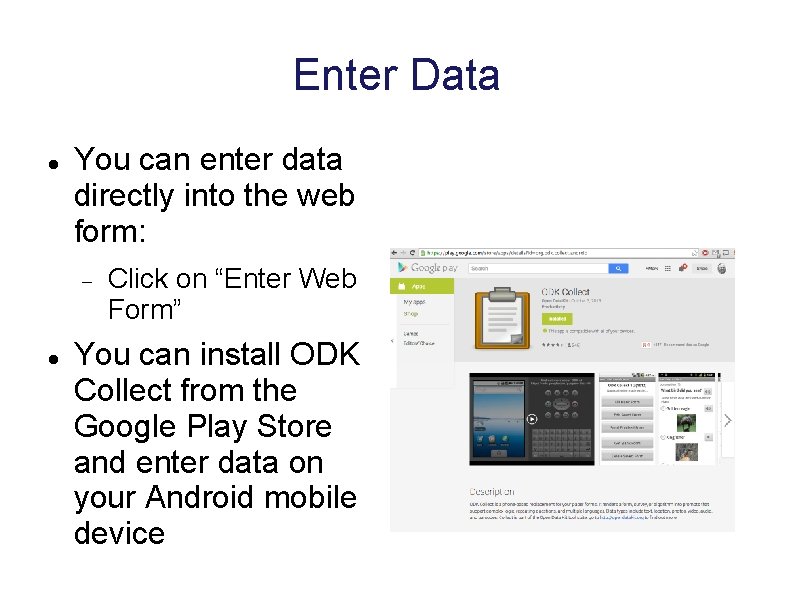 Enter Data You can enter data directly into the web form: Click on “Enter