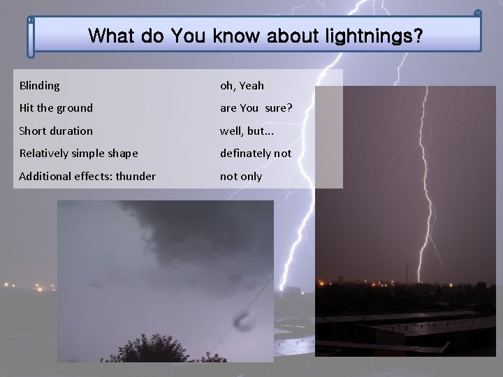 What do You know about lightnings? Blinding oh, Yeah Hit the ground are You