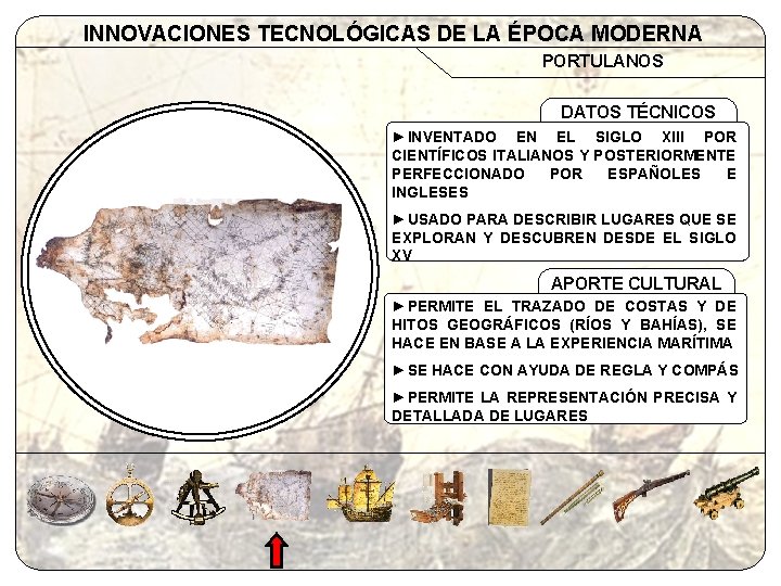 INNOVACIONES TECNOLÓGICAS DE LA ÉPOCA MODERNA PORTULANOS DATOS TÉCNICOS ►INVENTADO EN EL SIGLO XIII