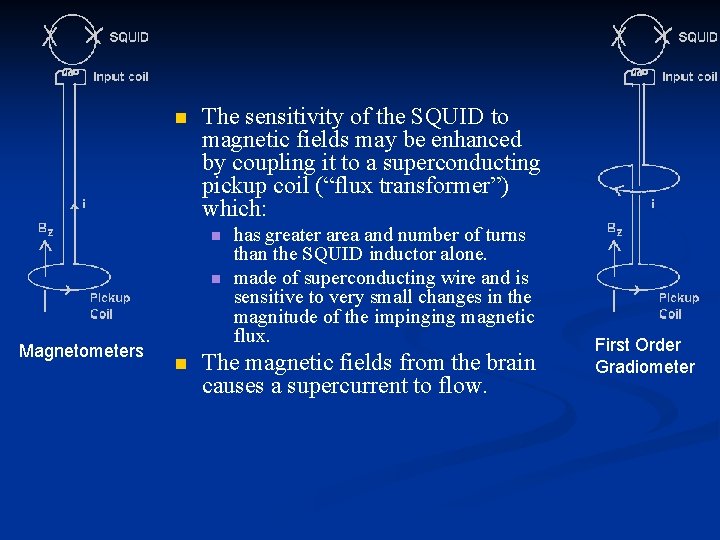 n The sensitivity of the SQUID to magnetic fields may be enhanced by coupling