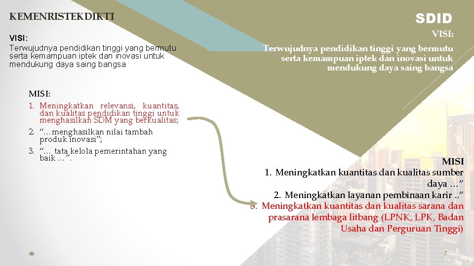 KEMENRISTEKDIKTI VISI: Terwujudnya pendidikan tinggi yang bermutu serta kemampuan iptek dan inovasi untuk mendukung