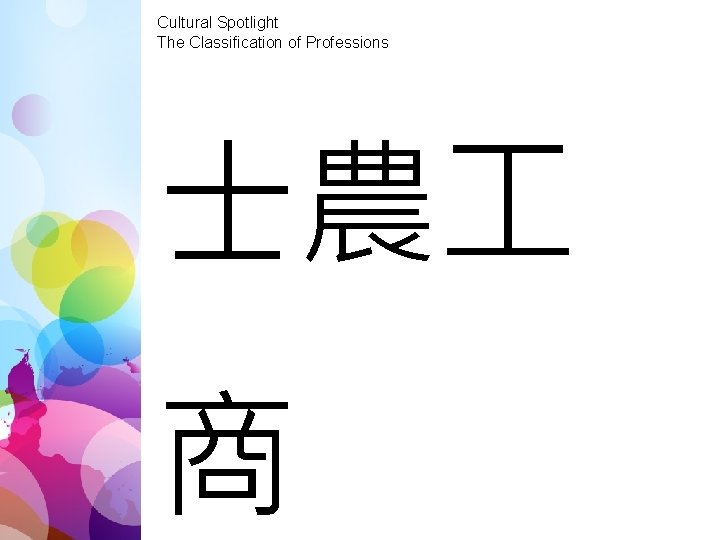 Cultural Spotlight The Classification of Professions 士農 商 