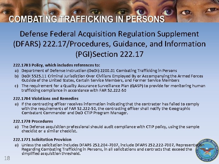 Defense Federal Acquisition Regulation Supplement (DFARS) 222. 17/Procedures, Guidance, and Information (PGI)Section 222. 1703