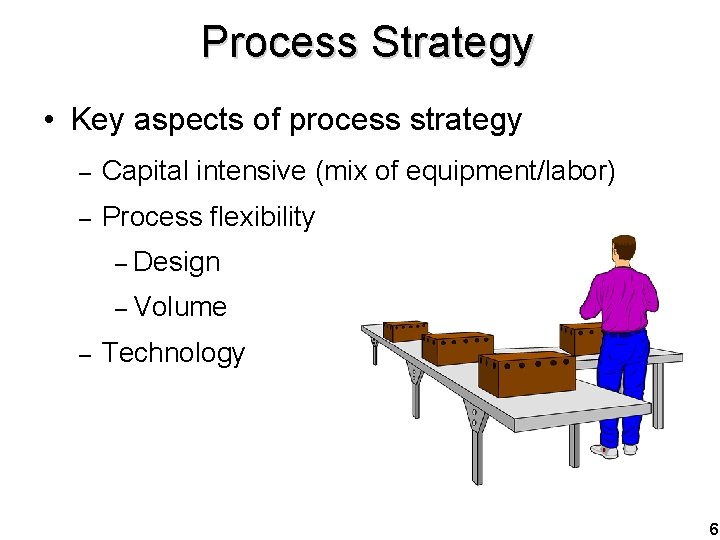 Process Strategy • Key aspects of process strategy – Capital intensive (mix of equipment/labor)