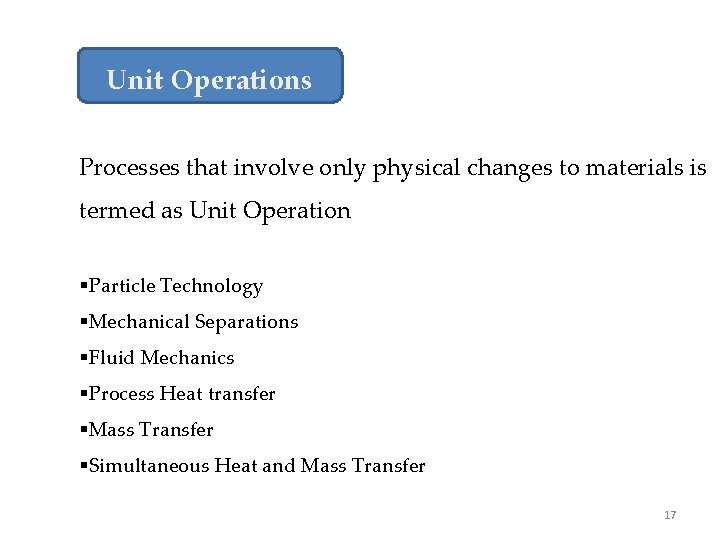 Unit Operations Processes that involve only physical changes to materials is termed as Unit