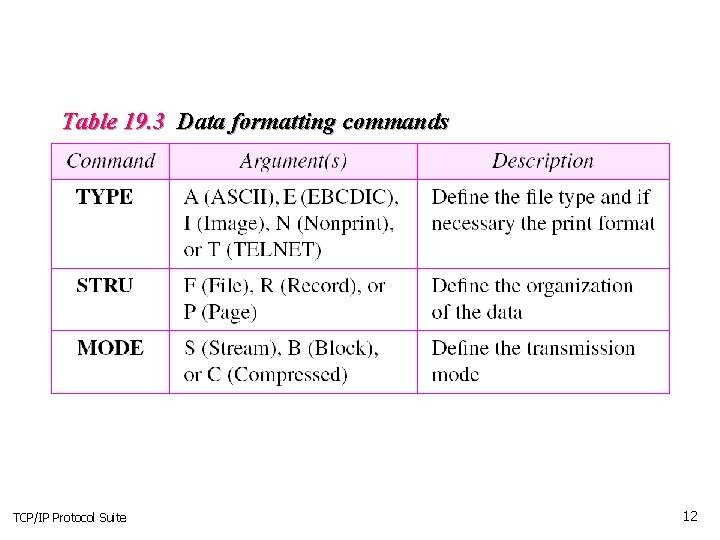 Table 19. 3 Data formatting commands TCP/IP Protocol Suite 12 