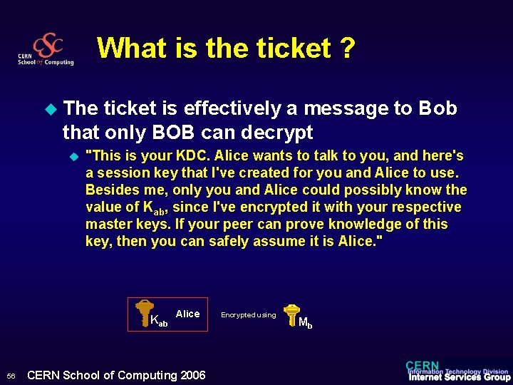 What is the ticket ? u The ticket is effectively a message to Bob